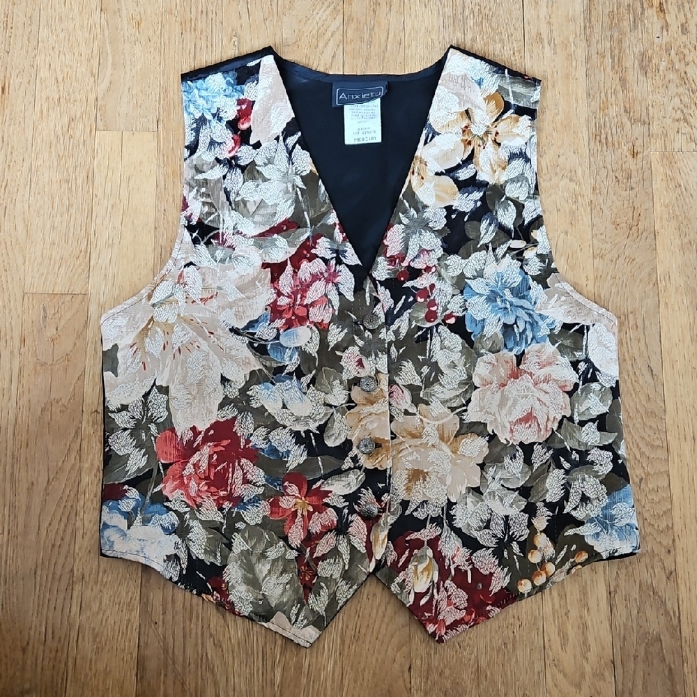 Vintage Floral Tapestry Vest M